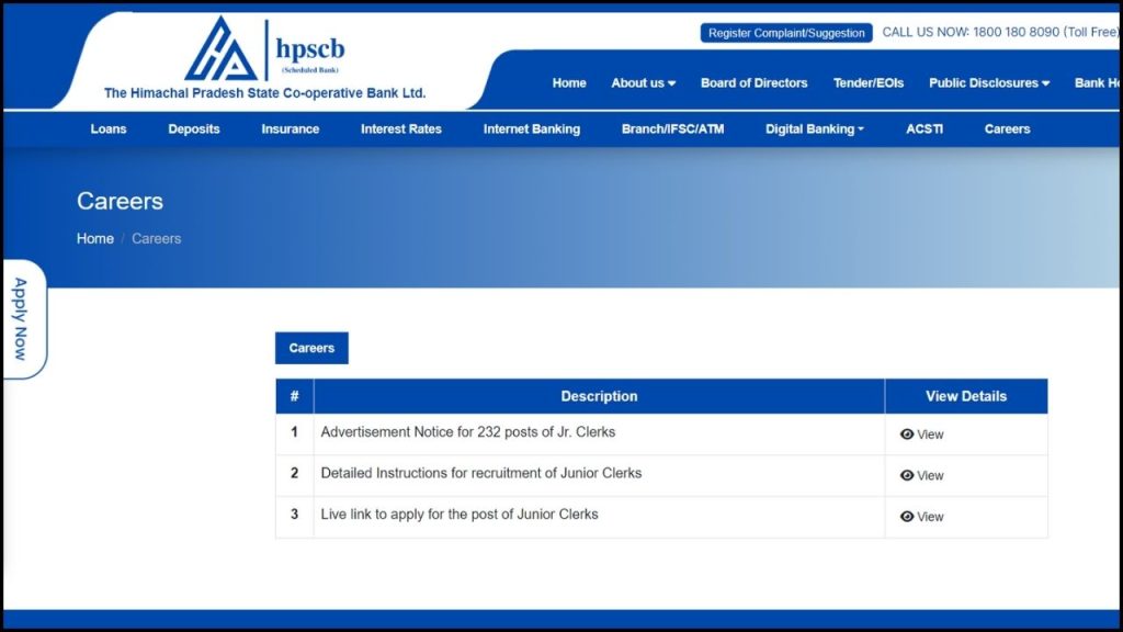 HPSCB Bank Junior Clerk Online Form 2024
